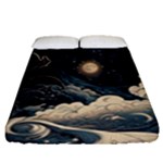 Starry Sky Moon Space Cosmic Galaxy Nature Art Clouds Art Nouveau Abstract Fitted Sheet (Queen Size)