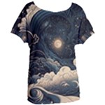 Starry Sky Moon Space Cosmic Galaxy Nature Art Clouds Art Nouveau Abstract Women s Oversized T-Shirt