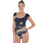 Starry Sky Moon Space Cosmic Galaxy Nature Art Clouds Art Nouveau Abstract Short Sleeve Leotard 