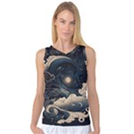 Starry Sky Moon Space Cosmic Galaxy Nature Art Clouds Art Nouveau Abstract Women s Basketball Tank Top