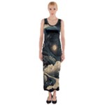Starry Sky Moon Space Cosmic Galaxy Nature Art Clouds Art Nouveau Abstract Fitted Maxi Dress