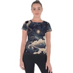 Starry Sky Moon Space Cosmic Galaxy Nature Art Clouds Art Nouveau Abstract Short Sleeve Sports Top 