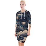 Starry Sky Moon Space Cosmic Galaxy Nature Art Clouds Art Nouveau Abstract Quarter Sleeve Hood Bodycon Dress