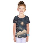 Starry Sky Moon Space Cosmic Galaxy Nature Art Clouds Art Nouveau Abstract Kids  One Piece T-Shirt
