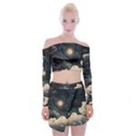 Starry Sky Moon Space Cosmic Galaxy Nature Art Clouds Art Nouveau Abstract Off Shoulder Top with Mini Skirt Set