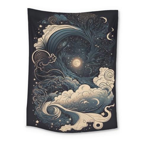 Starry Sky Moon Space Cosmic Galaxy Nature Art Clouds Art Nouveau Abstract Medium Tapestry from UrbanLoad.com