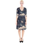 Starry Sky Moon Space Cosmic Galaxy Nature Art Clouds Art Nouveau Abstract Wrap Up Cocktail Dress