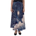 Starry Sky Moon Space Cosmic Galaxy Nature Art Clouds Art Nouveau Abstract Flared Maxi Skirt