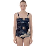 Starry Sky Moon Space Cosmic Galaxy Nature Art Clouds Art Nouveau Abstract Twist Front Tankini Set