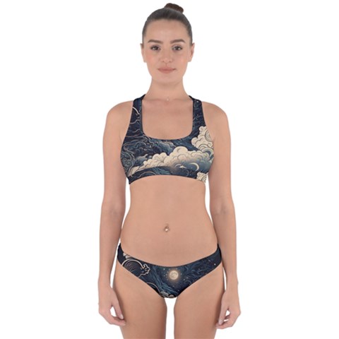 Starry Sky Moon Space Cosmic Galaxy Nature Art Clouds Art Nouveau Abstract Cross Back Hipster Bikini Set from UrbanLoad.com