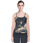 Starry Sky Moon Space Cosmic Galaxy Nature Art Clouds Art Nouveau Abstract Velvet Spaghetti Strap Top