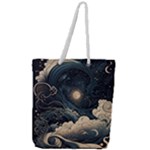 Starry Sky Moon Space Cosmic Galaxy Nature Art Clouds Art Nouveau Abstract Full Print Rope Handle Tote (Large)