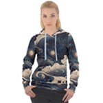 Starry Sky Moon Space Cosmic Galaxy Nature Art Clouds Art Nouveau Abstract Women s Overhead Hoodie