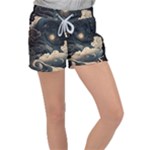 Starry Sky Moon Space Cosmic Galaxy Nature Art Clouds Art Nouveau Abstract Women s Velour Lounge Shorts