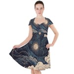 Starry Sky Moon Space Cosmic Galaxy Nature Art Clouds Art Nouveau Abstract Cap Sleeve Midi Dress