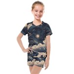 Starry Sky Moon Space Cosmic Galaxy Nature Art Clouds Art Nouveau Abstract Kids  Mesh T-Shirt and Shorts Set
