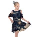 Starry Sky Moon Space Cosmic Galaxy Nature Art Clouds Art Nouveau Abstract Kids  Shoulder Cutout Chiffon Dress