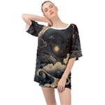 Starry Sky Moon Space Cosmic Galaxy Nature Art Clouds Art Nouveau Abstract Oversized Chiffon Top