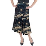 Starry Sky Moon Space Cosmic Galaxy Nature Art Clouds Art Nouveau Abstract Midi Mermaid Skirt
