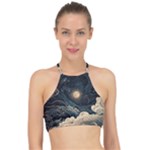 Starry Sky Moon Space Cosmic Galaxy Nature Art Clouds Art Nouveau Abstract Halter Bikini Top