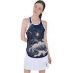 Starry Sky Moon Space Cosmic Galaxy Nature Art Clouds Art Nouveau Abstract Racer Back Mesh Tank Top