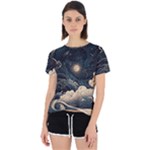 Starry Sky Moon Space Cosmic Galaxy Nature Art Clouds Art Nouveau Abstract Open Back Sport T-Shirt