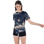 Starry Sky Moon Space Cosmic Galaxy Nature Art Clouds Art Nouveau Abstract Asymmetrical Short Sleeve Sports T-Shirt