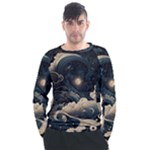 Starry Sky Moon Space Cosmic Galaxy Nature Art Clouds Art Nouveau Abstract Men s Long Sleeve Raglan T-Shirt