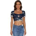 Starry Sky Moon Space Cosmic Galaxy Nature Art Clouds Art Nouveau Abstract Short Sleeve Square Neckline Crop Top 