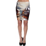Village Reflections Snow Sky Dramatic Town House Cottages Pond Lake City Bodycon Skirt