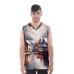 Village Reflections Snow Sky Dramatic Town House Cottages Pond Lake City Men s Basketball Tank Top