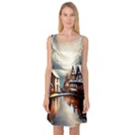 Village Reflections Snow Sky Dramatic Town House Cottages Pond Lake City Sleeveless Satin Nightdress