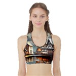 Village Reflections Snow Sky Dramatic Town House Cottages Pond Lake City Sports Bra with Border