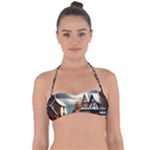 Village Reflections Snow Sky Dramatic Town House Cottages Pond Lake City Tie Back Bikini Top