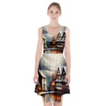 Village Reflections Snow Sky Dramatic Town House Cottages Pond Lake City Racerback Midi Dress