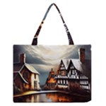 Village Reflections Snow Sky Dramatic Town House Cottages Pond Lake City Zipper Medium Tote Bag