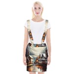 Village Reflections Snow Sky Dramatic Town House Cottages Pond Lake City Braces Suspender Skirt