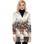 Village Reflections Snow Sky Dramatic Town House Cottages Pond Lake City Button Up Hooded Coat 