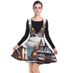 Village Reflections Snow Sky Dramatic Town House Cottages Pond Lake City Plunge Pinafore Dress