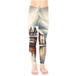 Village Reflections Snow Sky Dramatic Town House Cottages Pond Lake City Kids  Leggings