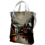 Village Reflections Snow Sky Dramatic Town House Cottages Pond Lake City Canvas Messenger Bag