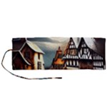 Village Reflections Snow Sky Dramatic Town House Cottages Pond Lake City Roll Up Canvas Pencil Holder (M)