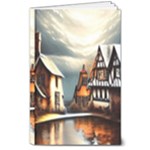 Village Reflections Snow Sky Dramatic Town House Cottages Pond Lake City 8  x 10  Hardcover Notebook
