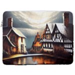 Village Reflections Snow Sky Dramatic Town House Cottages Pond Lake City 17  Vertical Laptop Sleeve Case With Pocket