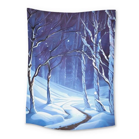 Landscape Outdoors Greeting Card Snow Forest Woods Nature Path Trail Santa s Village Medium Tapestry from UrbanLoad.com