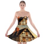 Village House Cottage Medieval Timber Tudor Split timber Frame Architecture Town Twilight Chimney Strapless Bra Top Dress