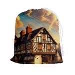 Village House Cottage Medieval Timber Tudor Split timber Frame Architecture Town Twilight Chimney Drawstring Pouch (2XL)