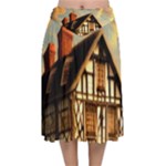 Village House Cottage Medieval Timber Tudor Split timber Frame Architecture Town Twilight Chimney Velvet Flared Midi Skirt