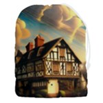Village House Cottage Medieval Timber Tudor Split timber Frame Architecture Town Twilight Chimney Drawstring Pouch (3XL)