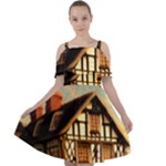 Village House Cottage Medieval Timber Tudor Split timber Frame Architecture Town Twilight Chimney Cut Out Shoulders Chiffon Dress
